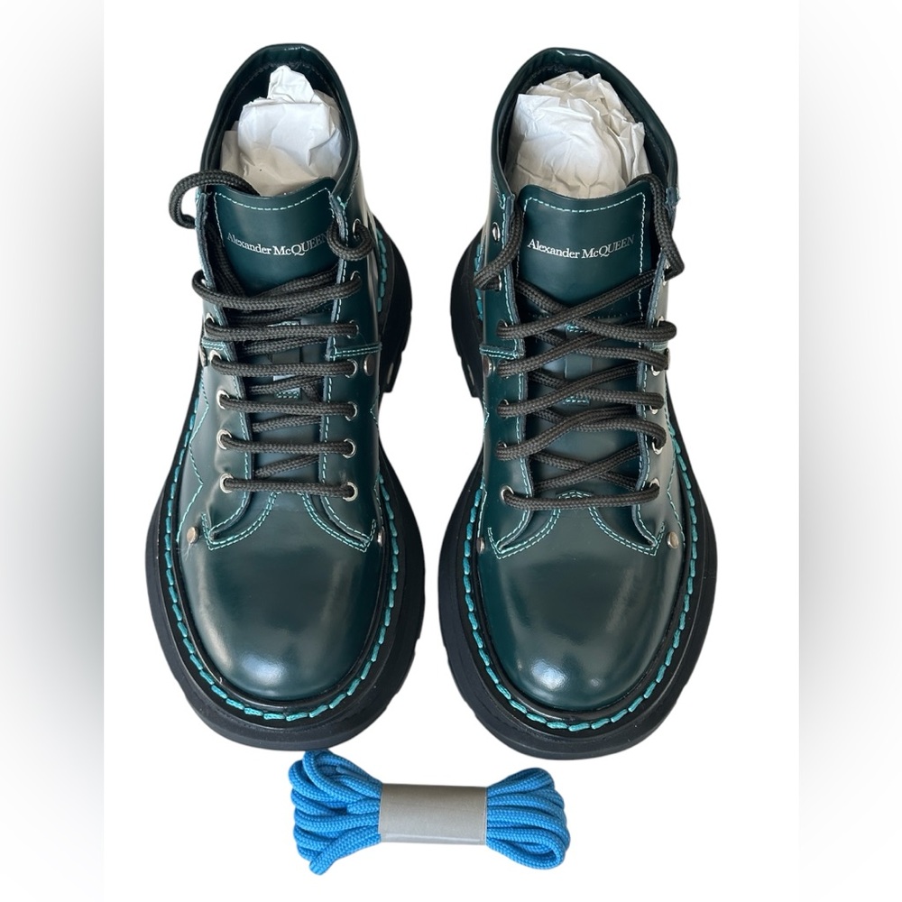 Alexander McQueen Blue Tread Lace-Up Boots